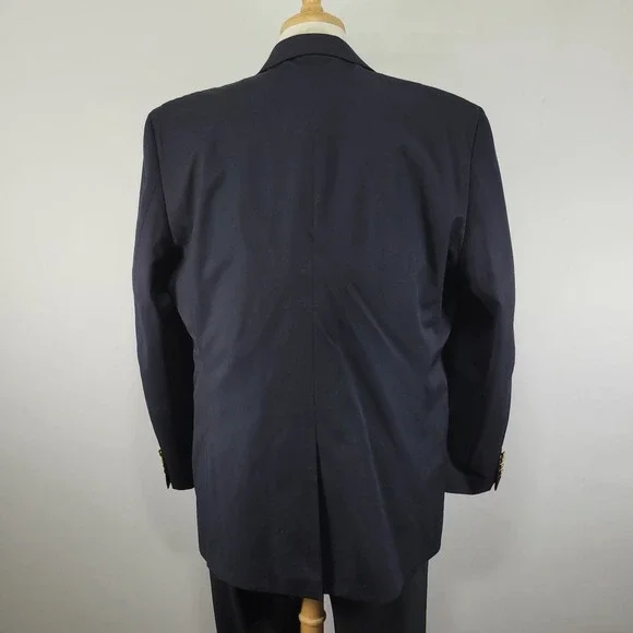 Chaps Men's Sport Coat Blazer Gold Two Button Deep Navy Twill Poly Wool Size 46L
